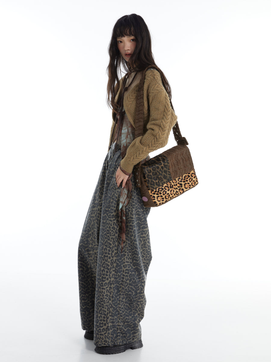 DirtySix "rahrah! Jaguar!" Ah Leopard messenger cow fur bag