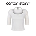 Cantonstory U-neck Suspender Five-quarter Sleeve Tee Slacks Set