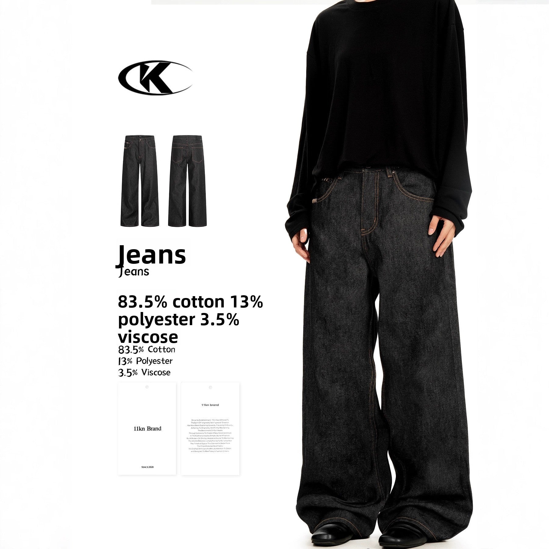 11KN black straight jeans pants