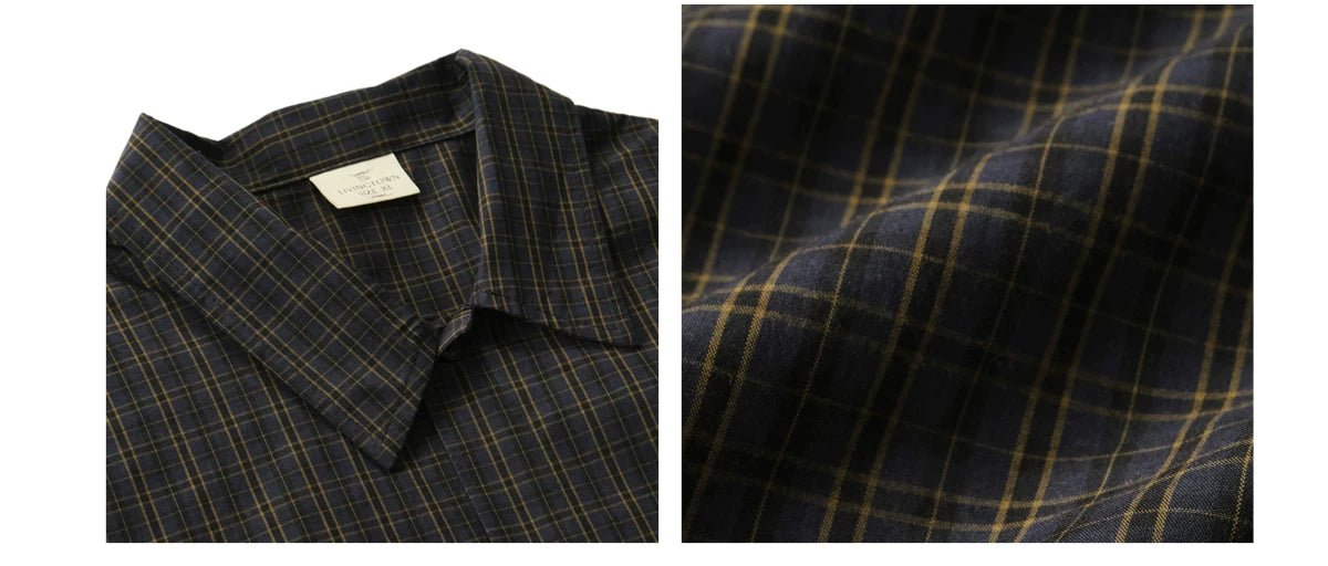 LIVINGTOWN Vintage Dark Check Loose Long-sleeved Shirt