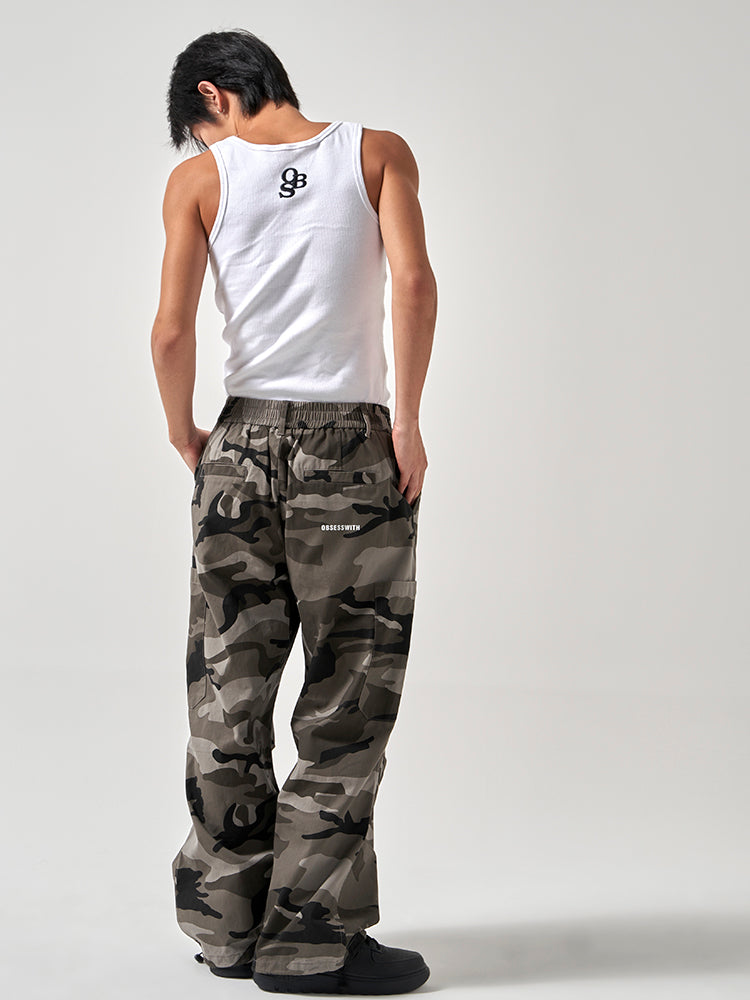 OBSESSWITH Light gray camouflage paratrooper pants