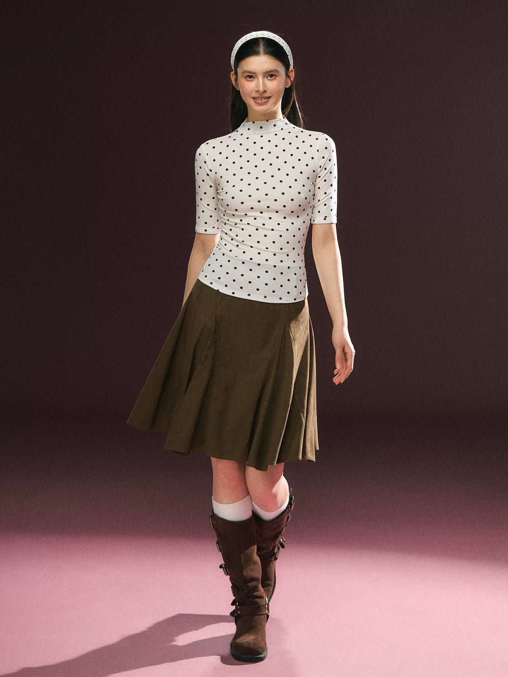 Ariseism Semi-turtleneck Slim Polka Dot Tee