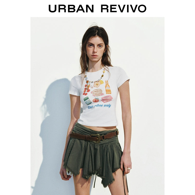 URBAN REVIVO Luli Fun Casual Print Short Slim Tee