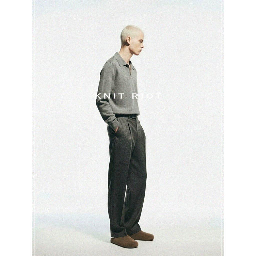 KNITRIOT Lapel Simple Polo Slack Knitted Long Sleeves