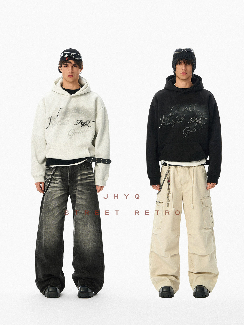 JHYQ Retro Letter Print Hooded Sweater