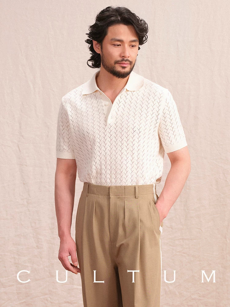 CULTUM Vintage Polo Collar Hollow Shirt Tee