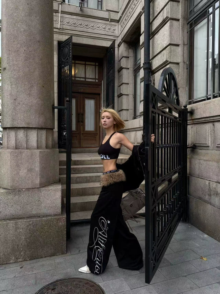 DETW Terry Embroidered Straight-leg Lace-up Sweatpants