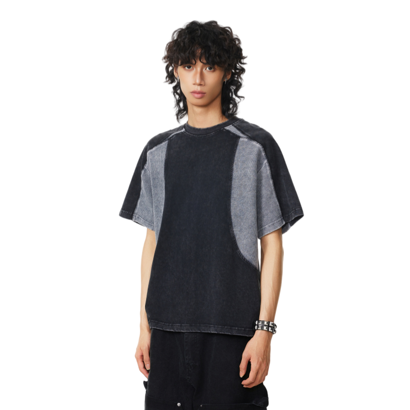 BTSG Washing Deconstruction Splicing Contrasting Color Advanced Tee