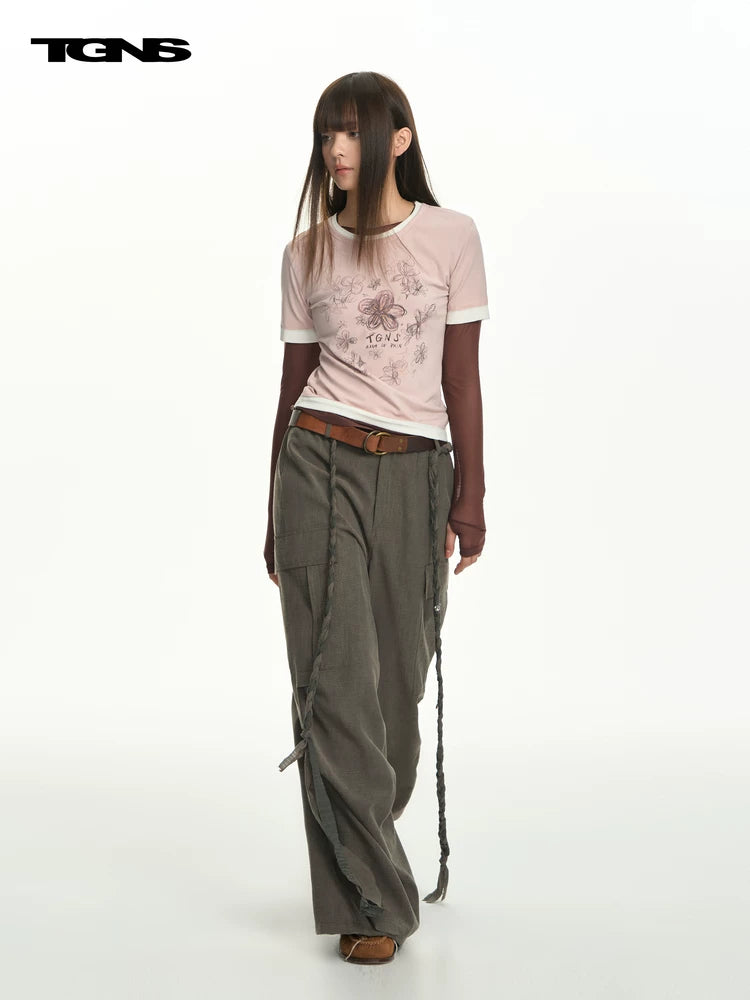 TGNS Flower-painted Graffiti Fake Three-piece Tight and Thin Long Sleeves