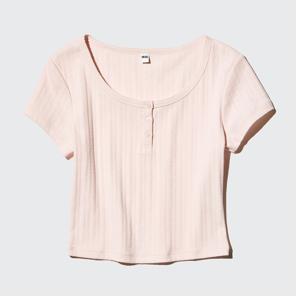 Uniqlo Jacquard Ribbed Henry Collar Tee