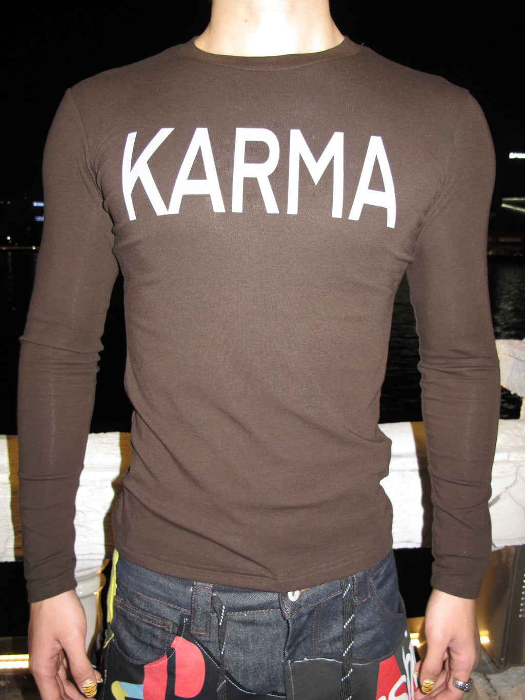 KARMANISTIC Vintage Crew Neck Letter Print Slim Sleeve