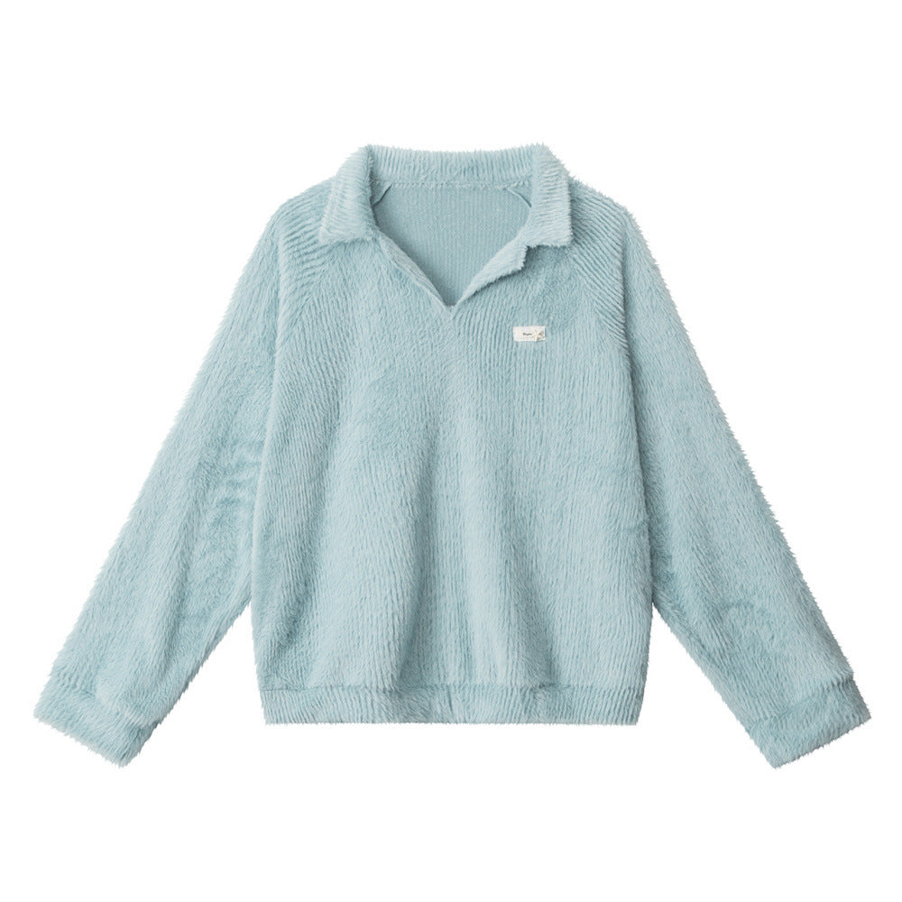 Nariele Soft Waxy Hairy V-Neck Long Sleeve Sweater