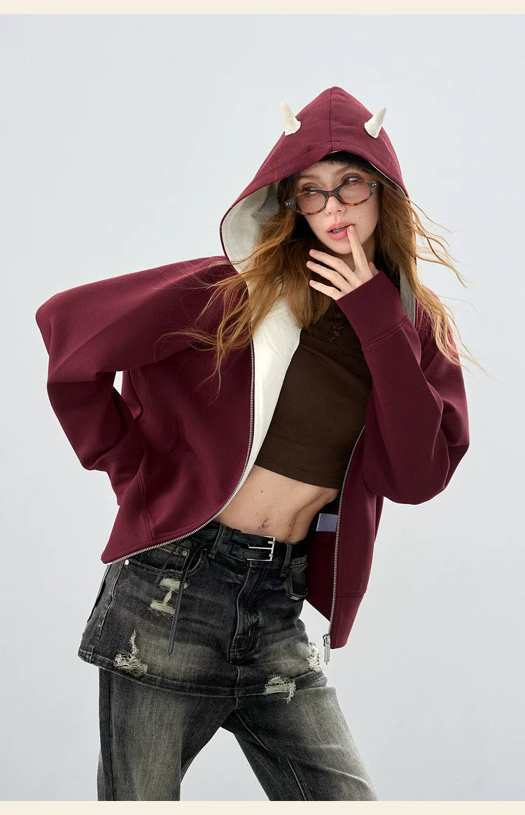 BJHG Little Devil Hooded Cardigan Sweater