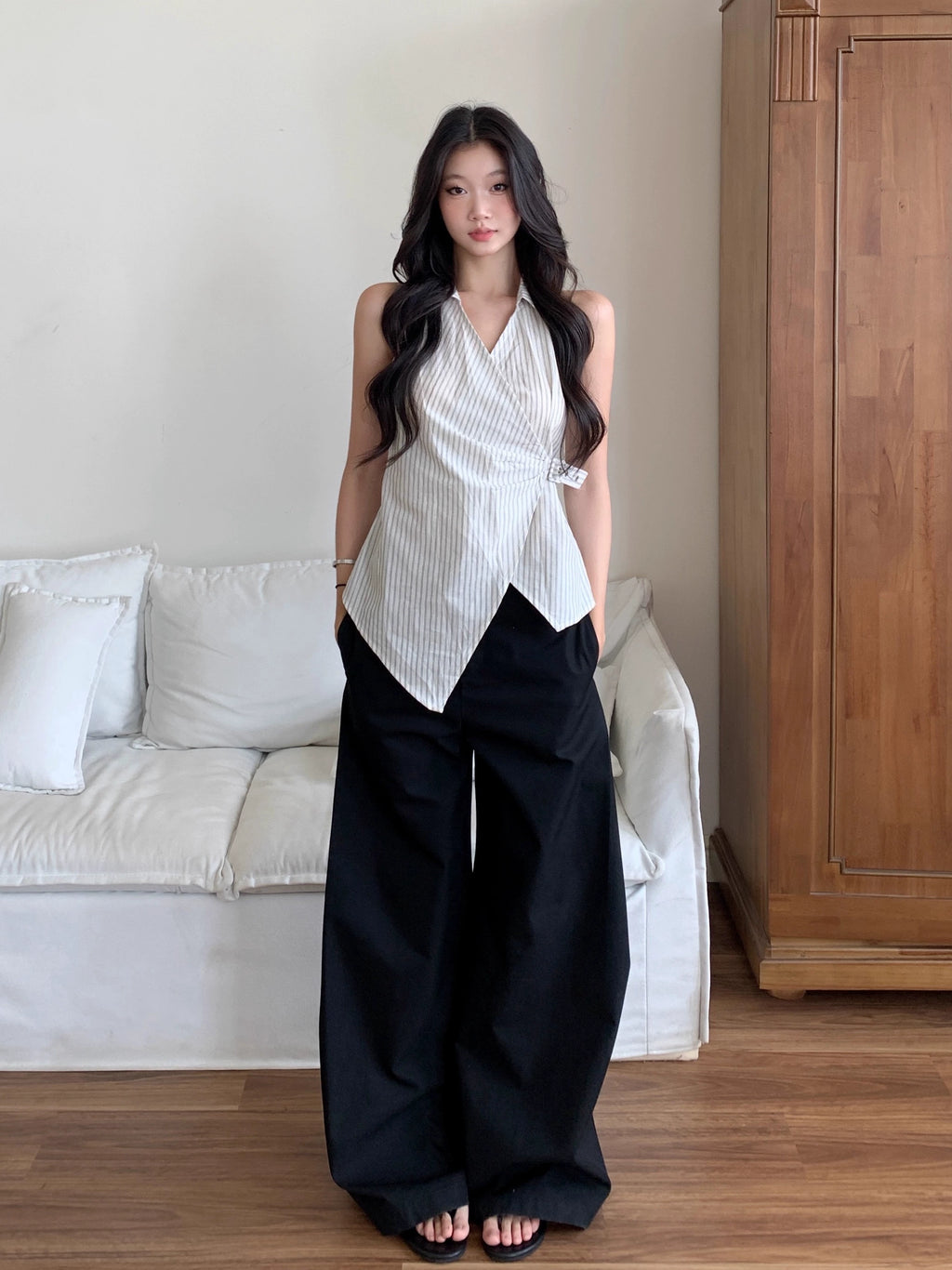 WITHMIN Skinny Striped Shirt Vest