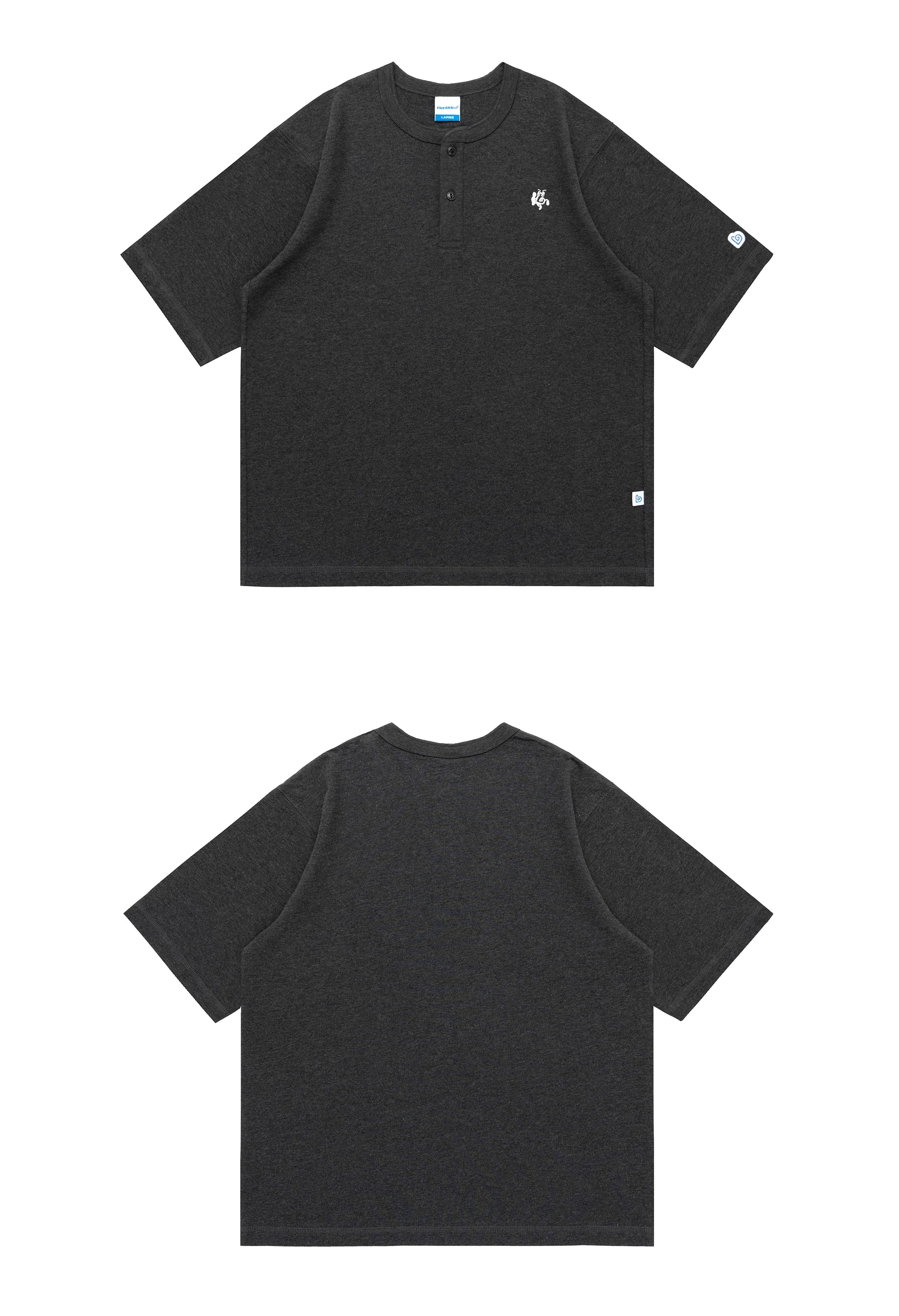 BENT IDEA Embroidery Simple Henry Collar Casual Tee