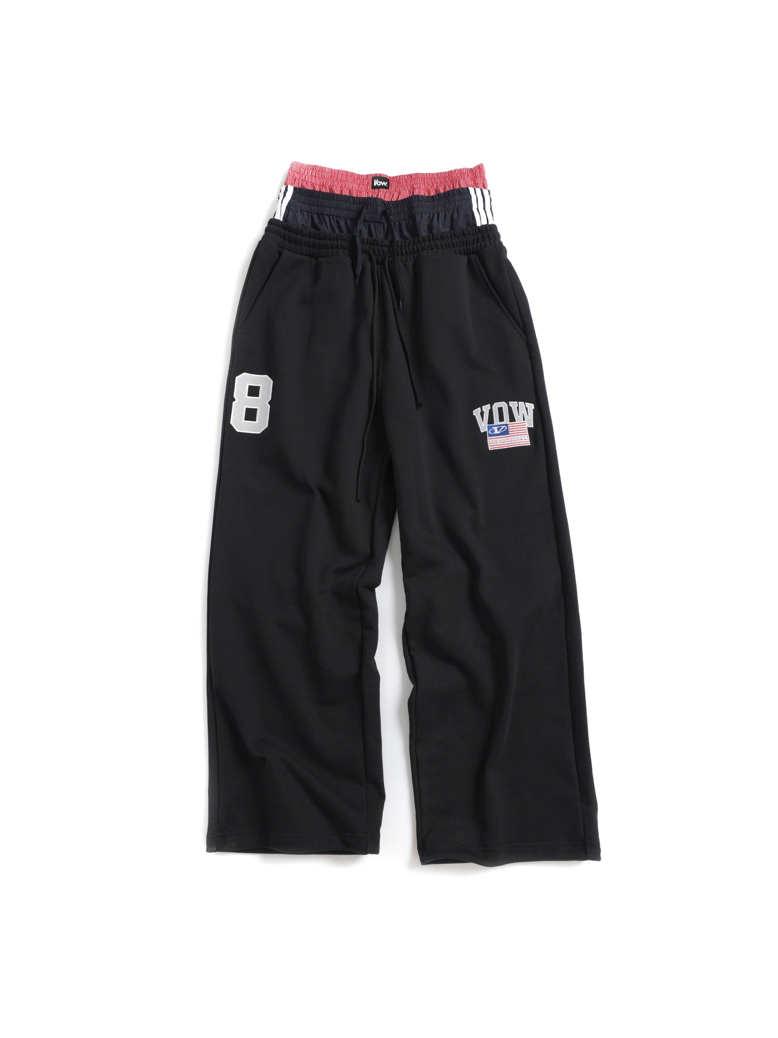 VOWPROGRESS Drawstring Splicing Wide-leg Embroidered Sweatpants