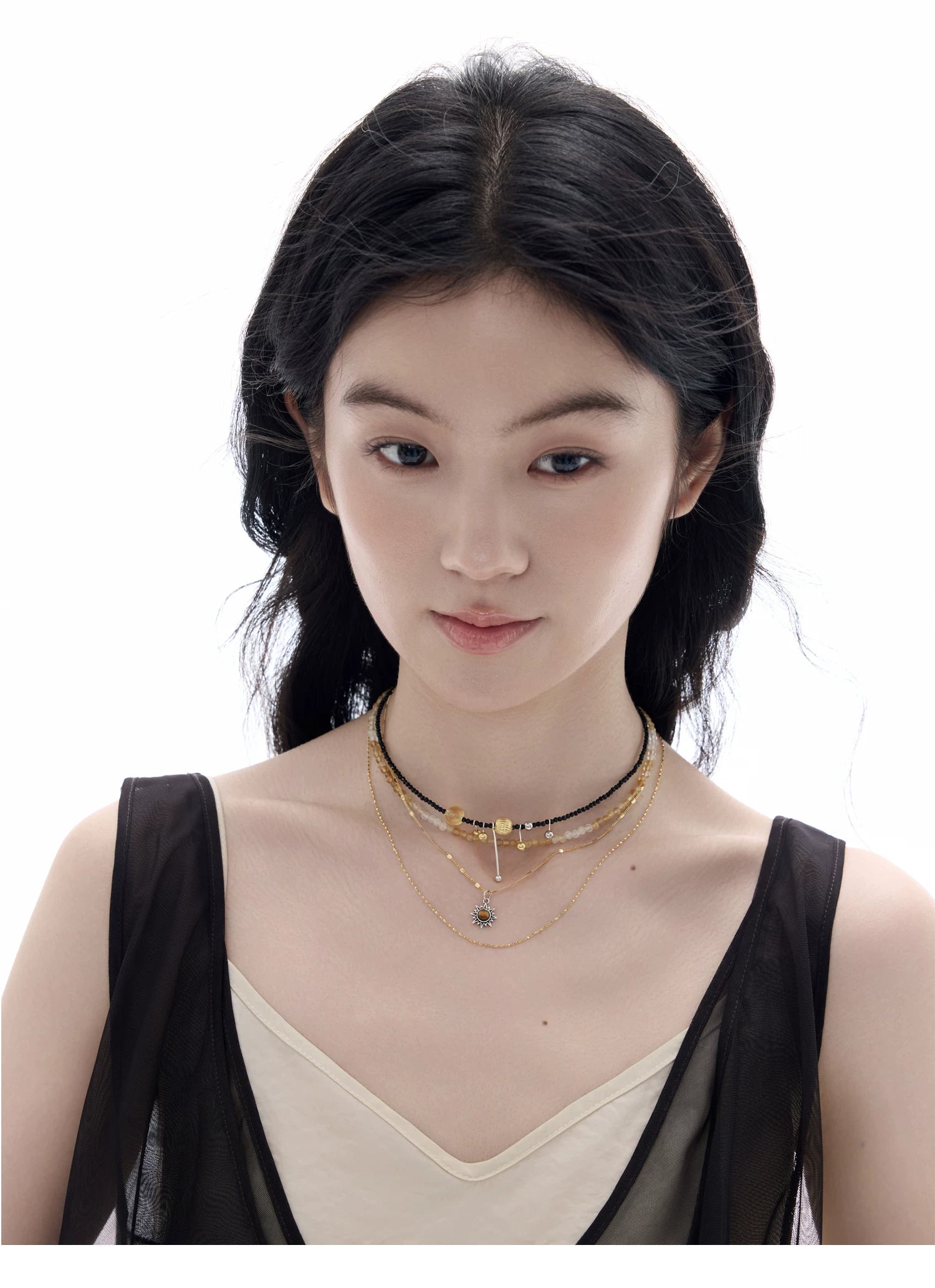 NO SOLUTION Punk Stacked Crystal Necklace