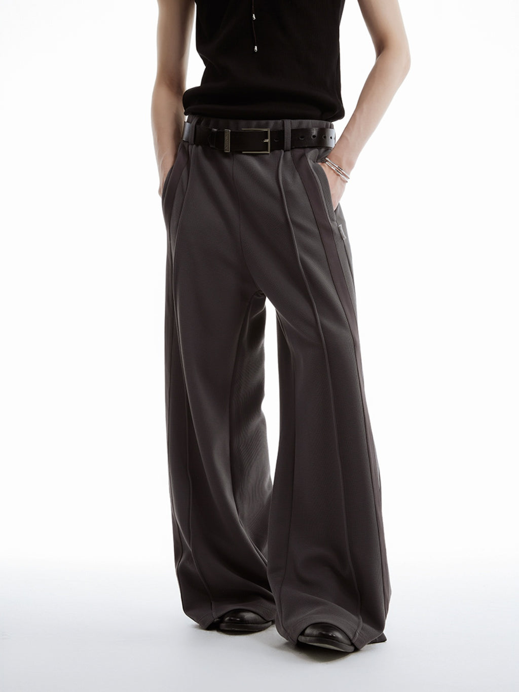 FUNKYFUN Waffle Collage Rod Strip Straight Sweatpants