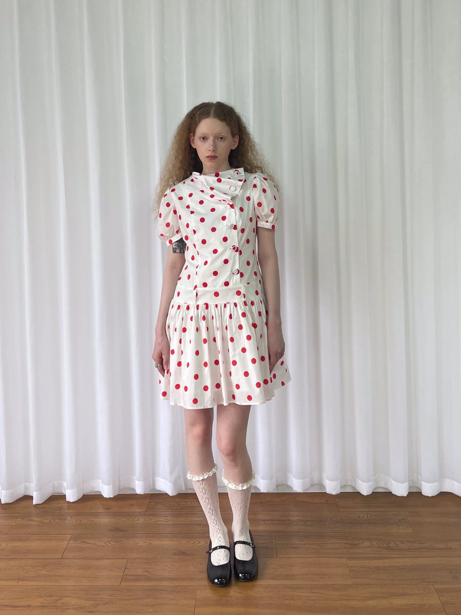 Loosesmell Half Turtleneck Polka Dot Dress