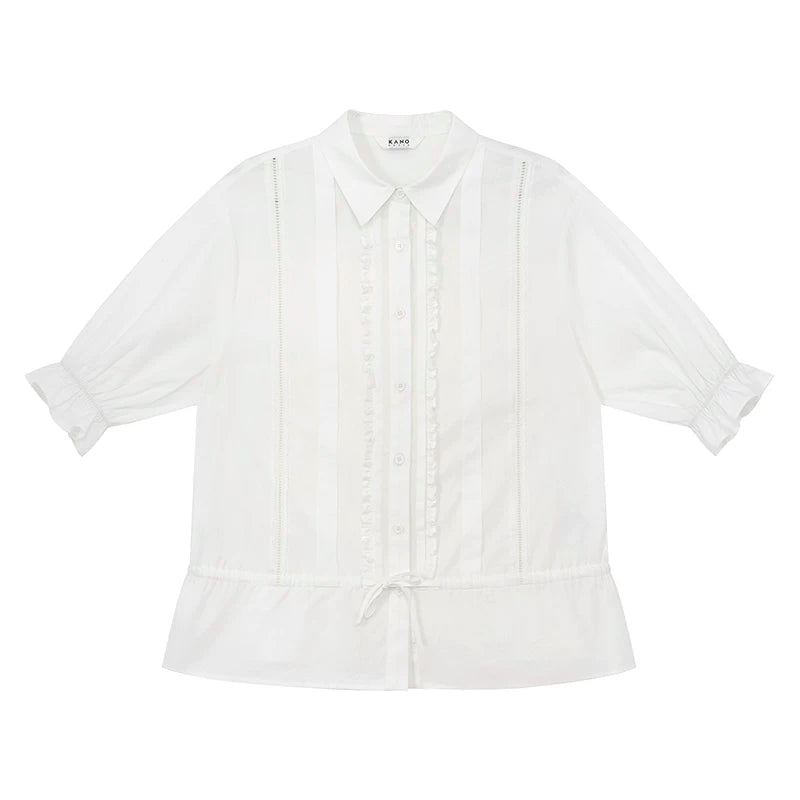 KANO Waist Drawstring Strap Lace Short Sleeve Shirt