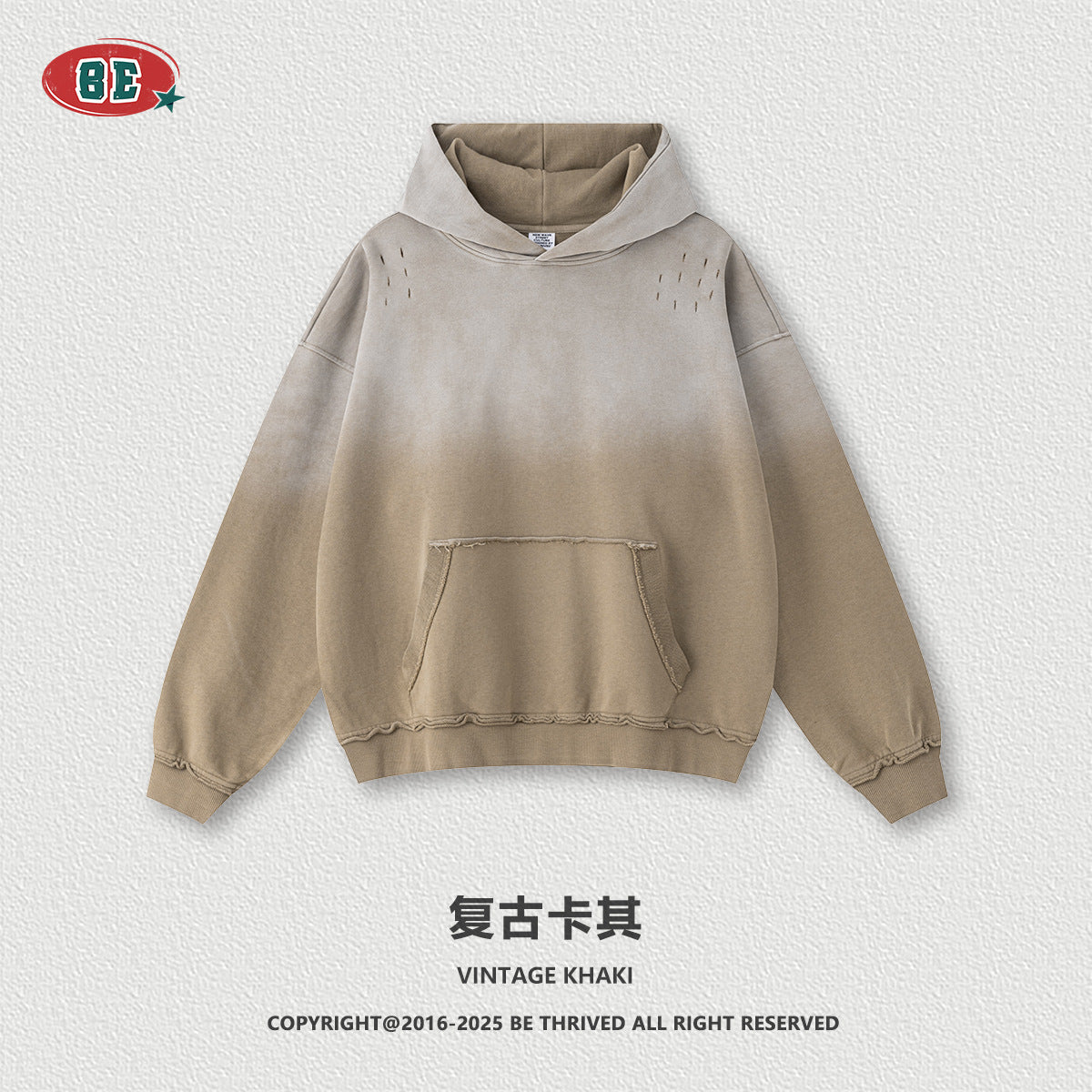 BE Gradual Change Hole Hooded Sweater Straight Pants Two-piece Set