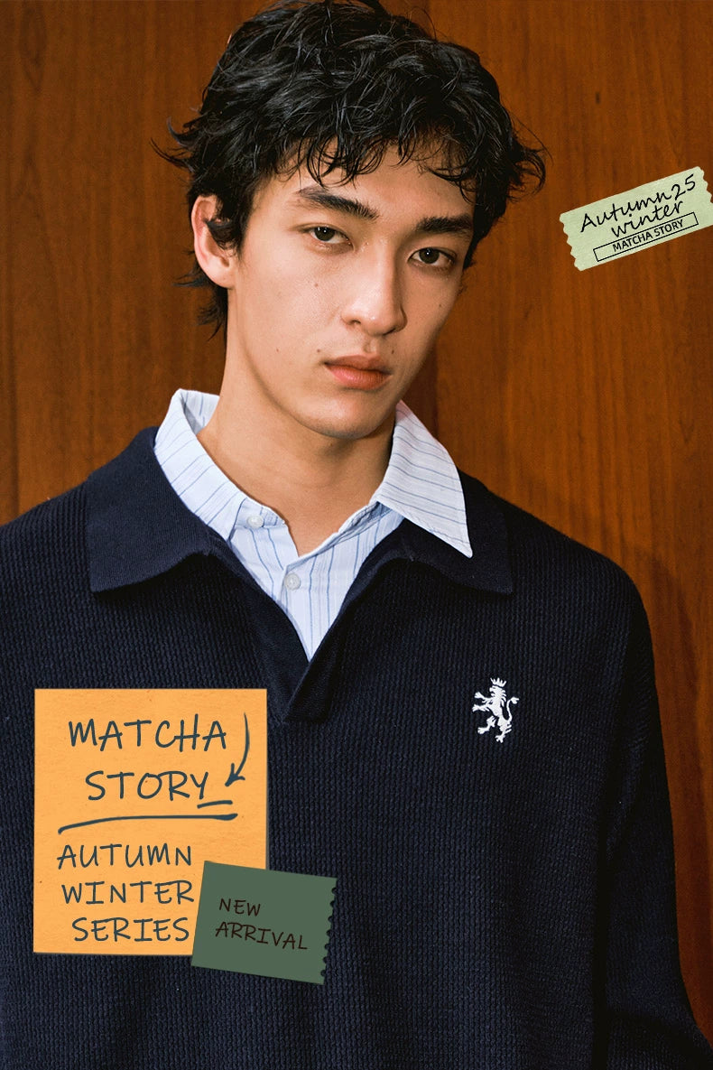 MATCHA STORY Vintage Lapel Half-cardigan Sweater