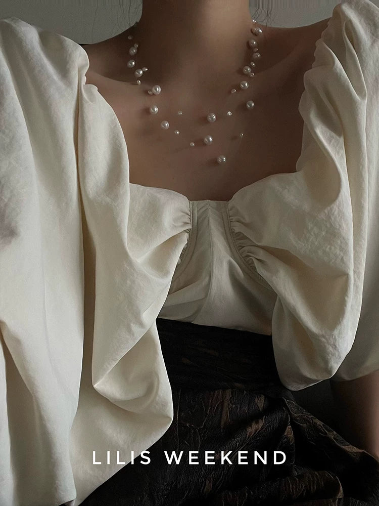 Lilis Weekend Triple Floating Pearl Niche Necklace