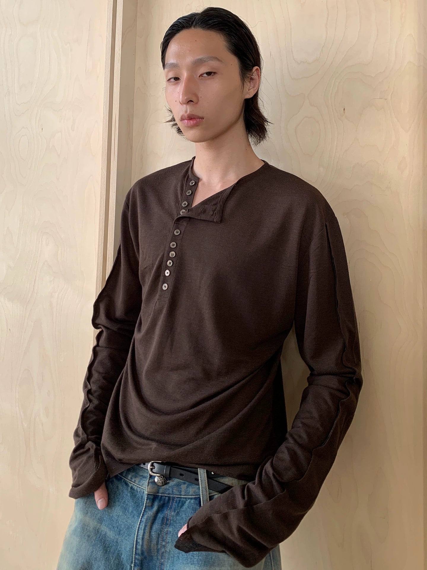 POH Shell Button Diagonal Button Long Sleeve