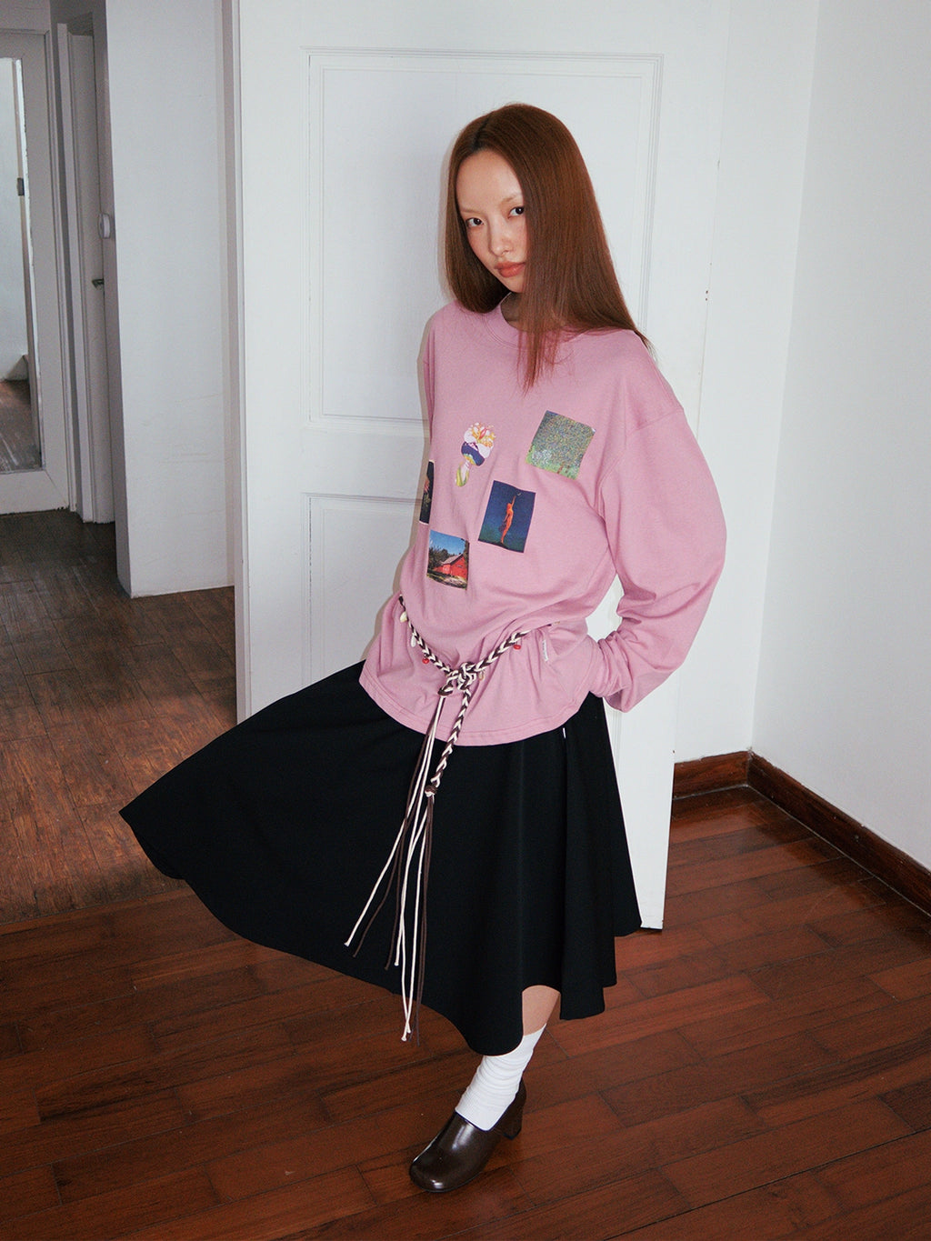 FUNKYFUN Plant Flower Collage Print Loose Long Sleeve