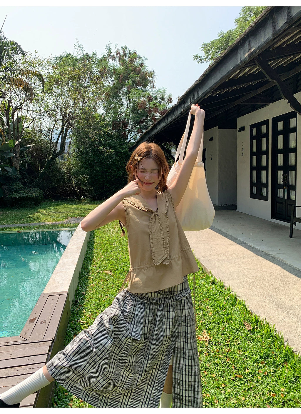 KANO Fungus Lace Checked Skirt