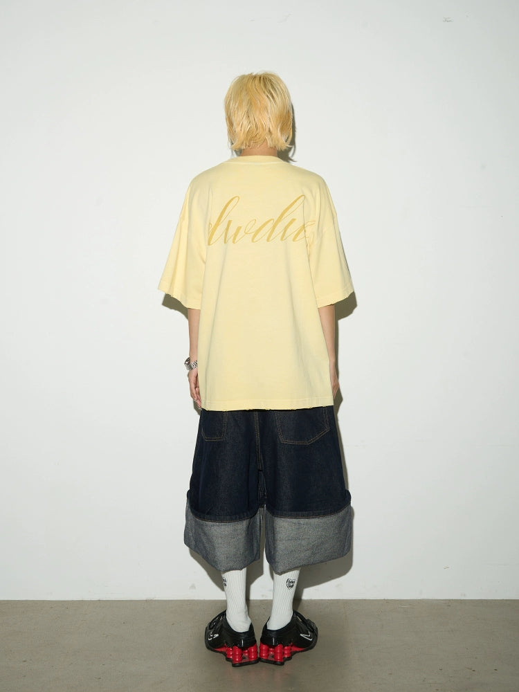 MICHINNYON English Printed Crew Neck Loose Casual Tee