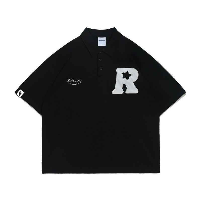 UNTILWERICH Vintage Polo Shirt Lapel Embroidered Tee