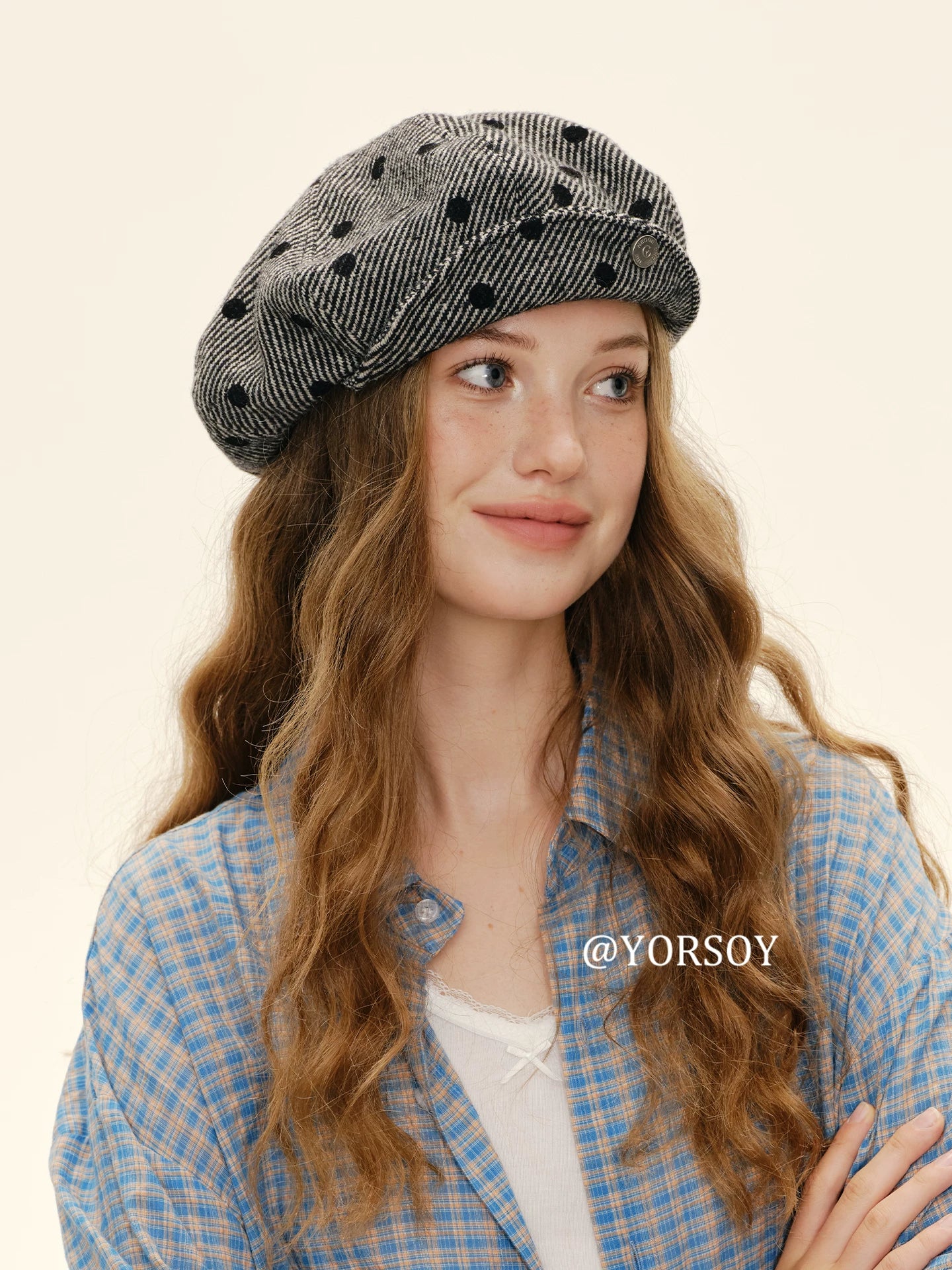 YORSOY Vintage Polka Dot Wool Beret