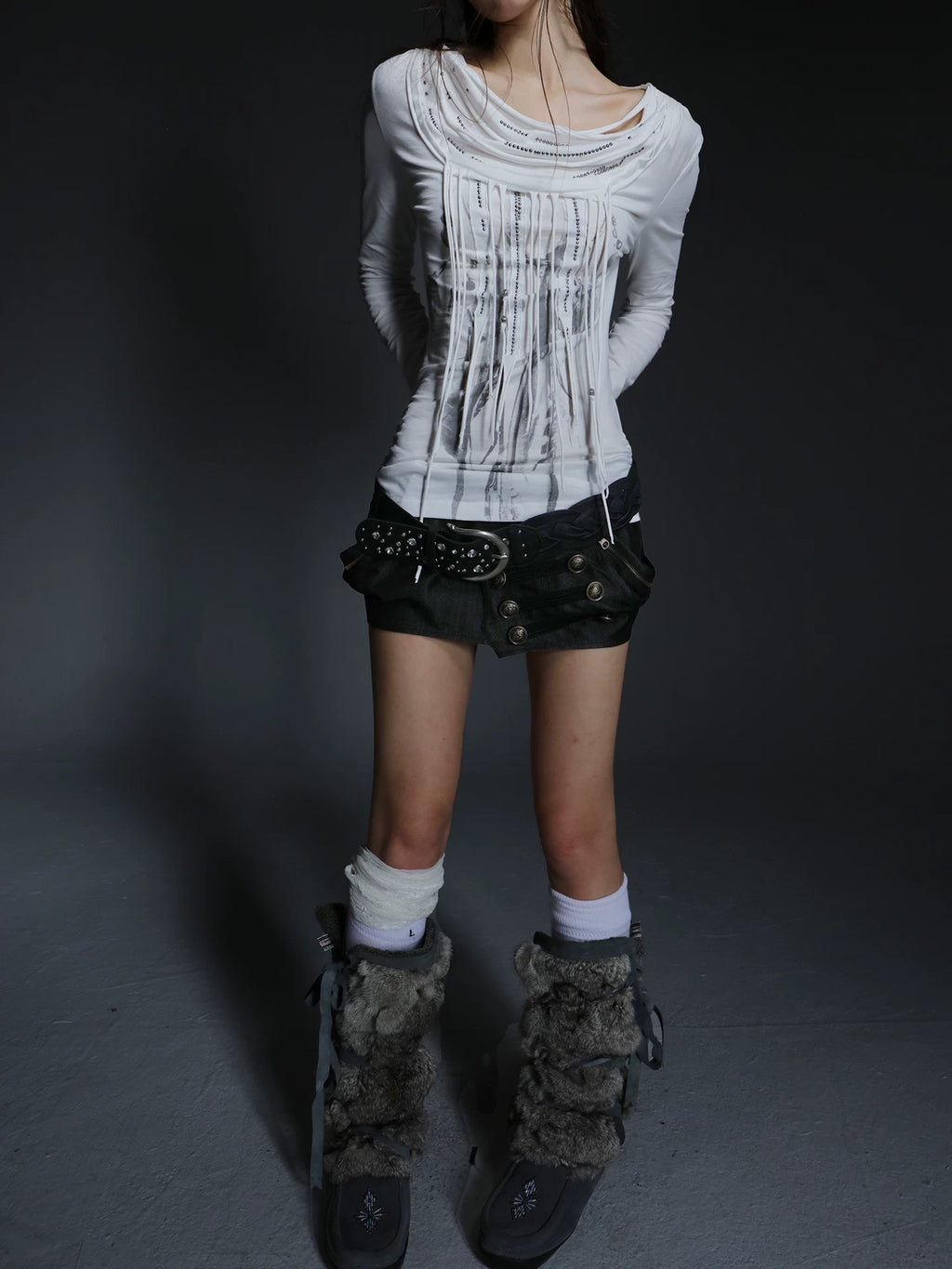 DoublePunch Puffy Three-dimensional Cut Metal Buckle Asymmetrical Skirt