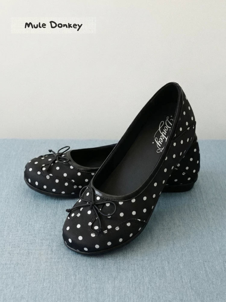Donkey Retro Inner Heightening Polka Dot Single Shoes