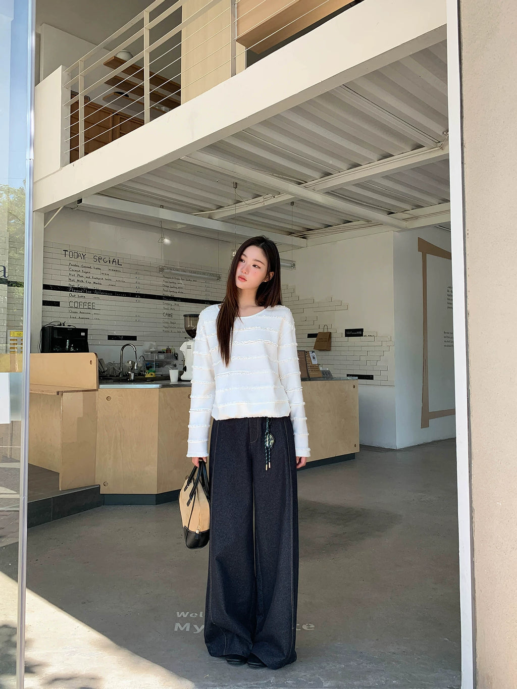 Kano Retro High-waisted Design Wide-leg Pants