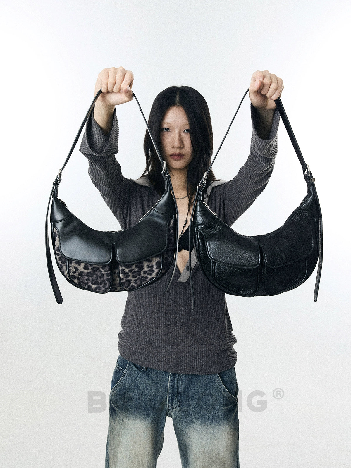 BINGBONG Vintage Locomotive Wind Pleated Shoulder Underarm Bag