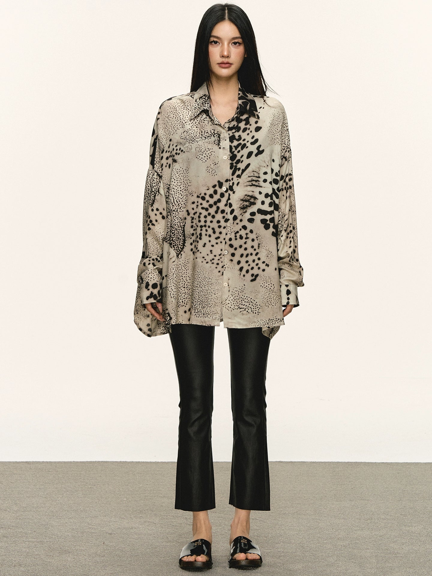 Anna Aneae Leopard Print Long Sleeve Shirt