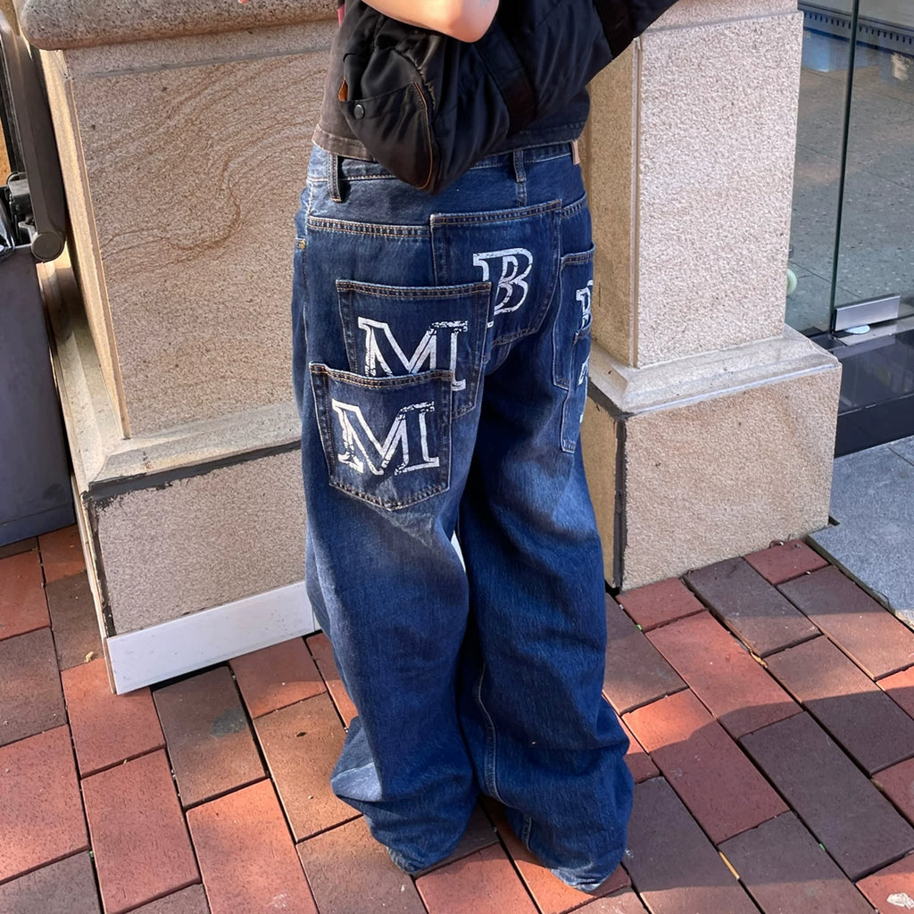 MMBBT Multi-pocket Embroidered Loose and Versatile Jeans