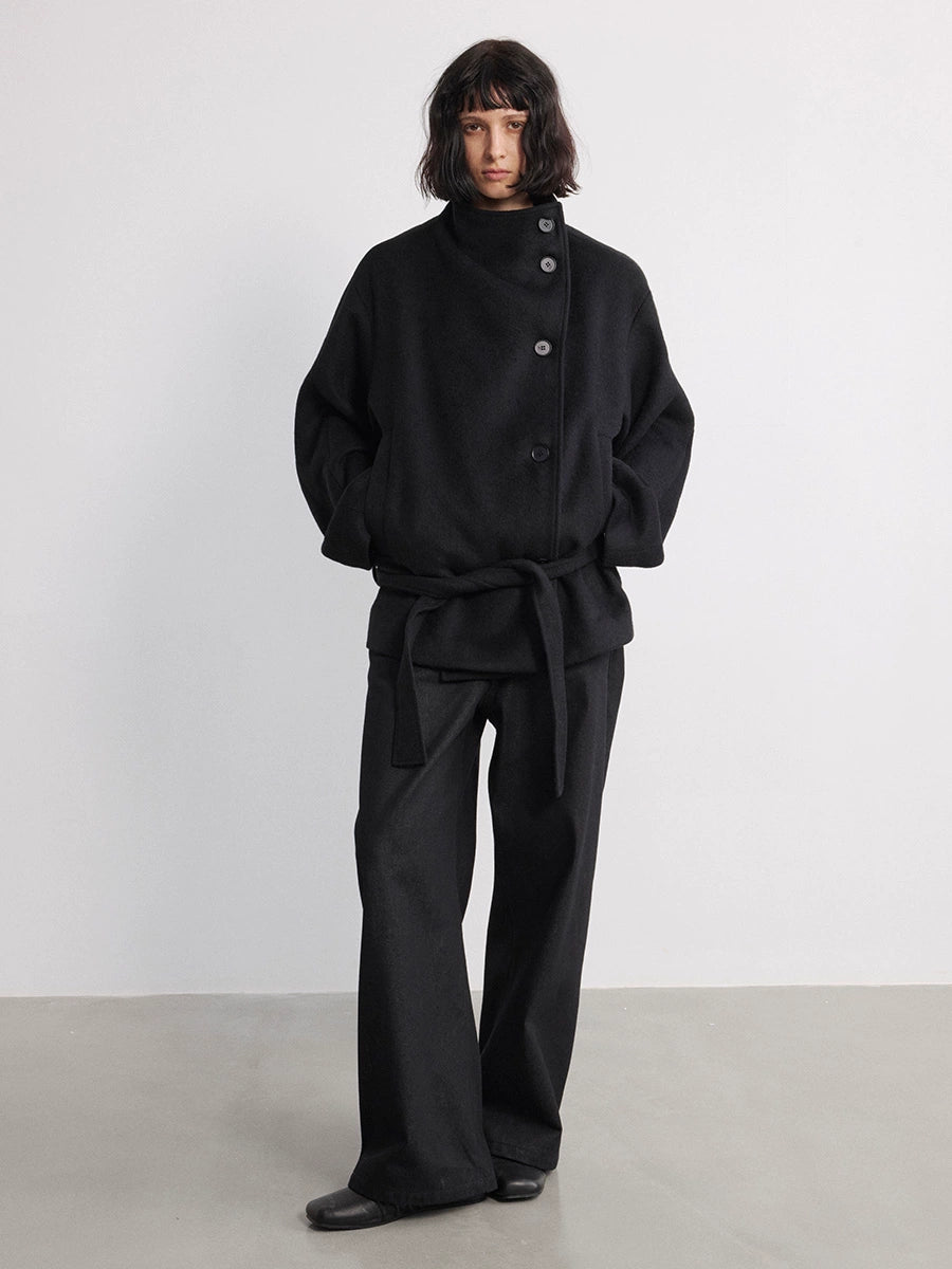 JCAESAR WOMEN Strappy Short Woolen Coat