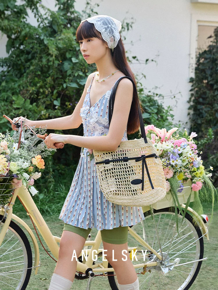 ANGELSKY Woven Hollow Mesh Pocket Tote Bag