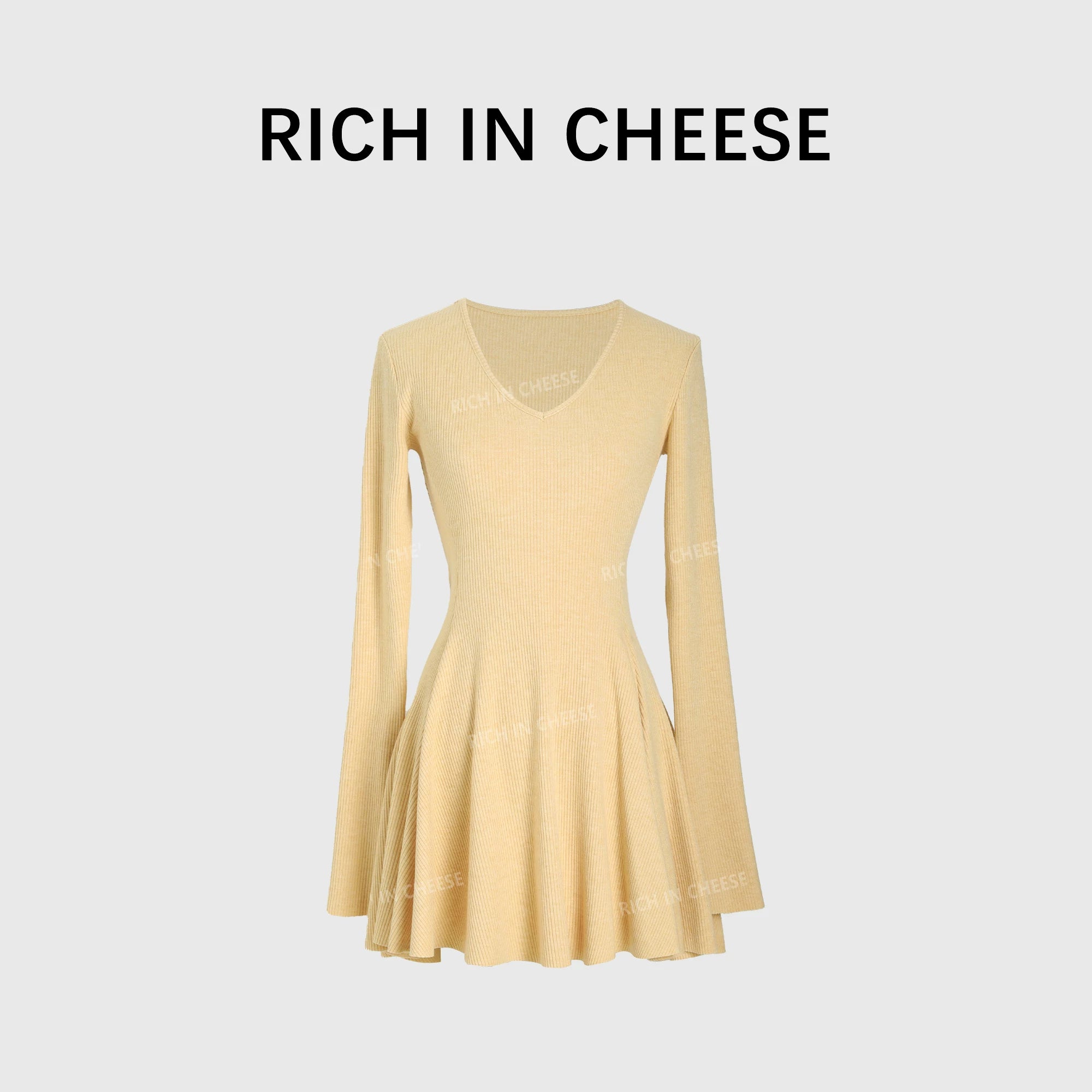 RICH IN CHEESE Knitted Waist Slim Dress