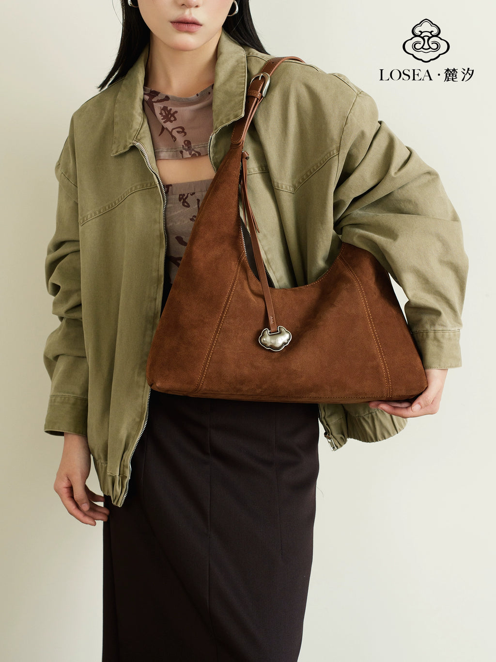 LOSEA Casual Cowhide Velvet Ruyi Armpit Bag