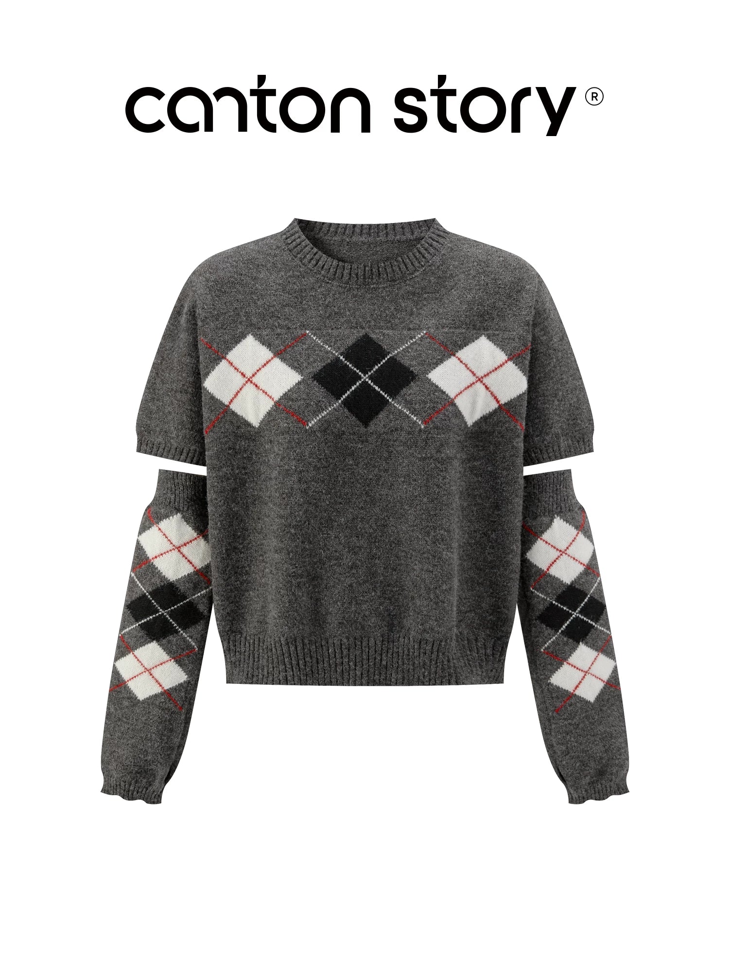 Cantonstory Korean Retro Diamond Sleeve Knitted Sweater