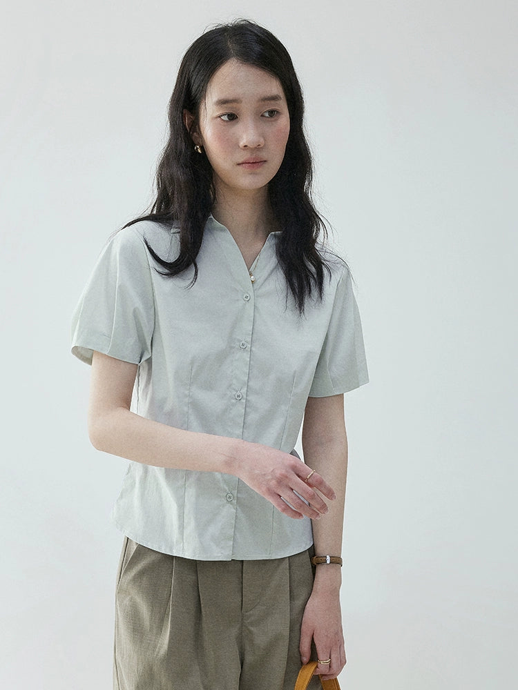 VOOE Flip V-Neck Pinch-pleated Loose Commuter Shirt