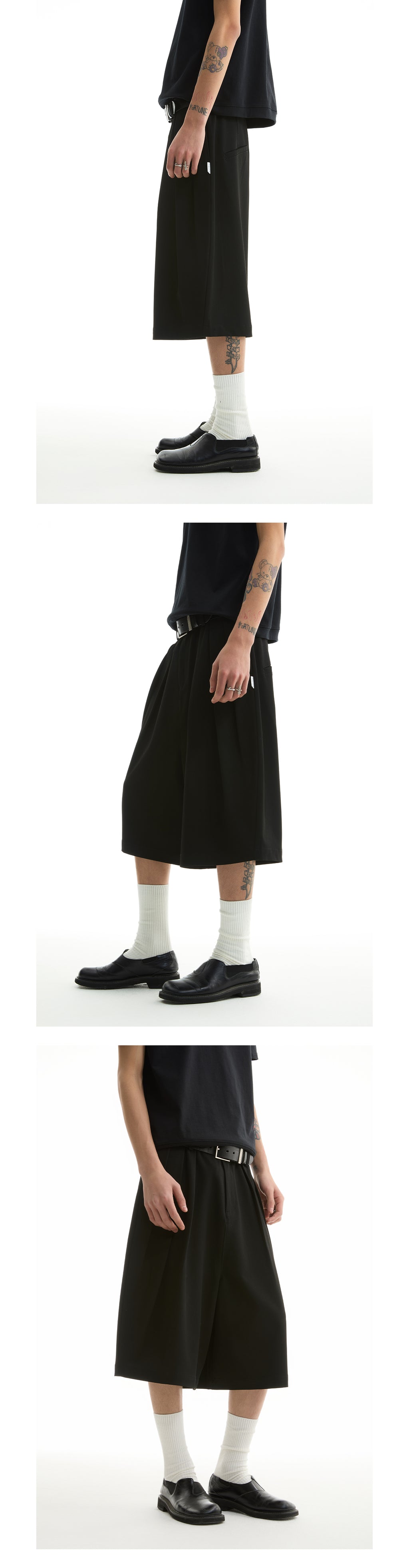 FUNKYFUN 2025SS Double-piece pleated design waistless wide five-point low-crotch trousers shorts