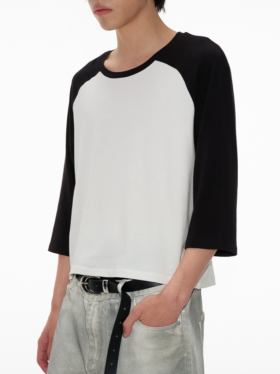 JCAESAR Contrast Shoulder Daily Versatile Seven-quarter Sleeve Tee