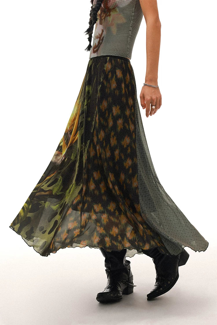 PHYS Floral Asymmetrical Splicing Drop Skirt
