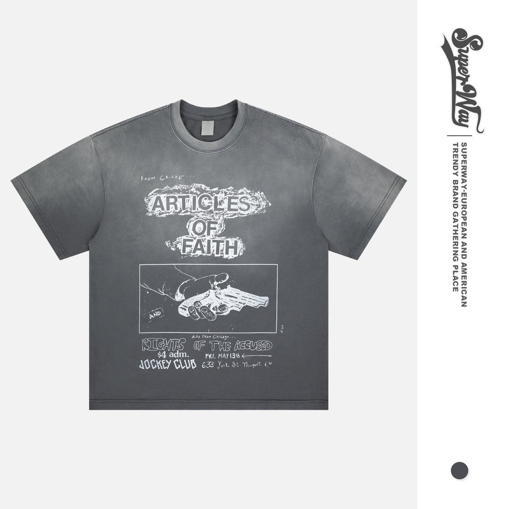 SUPER WAY Vintage Casual Crew Neck Tee