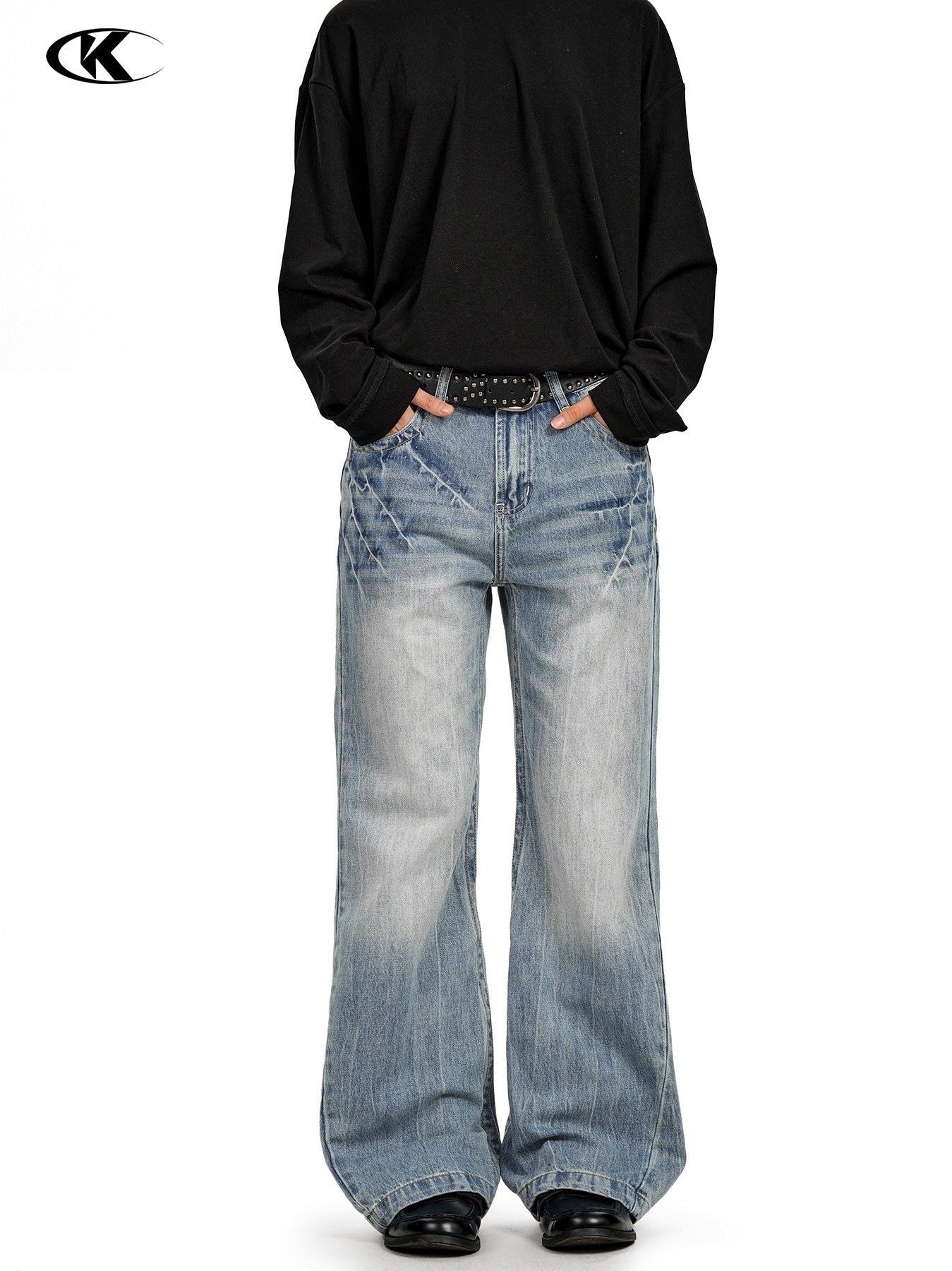 11KN Retro Lightning Pattern Micro-pull Jeans